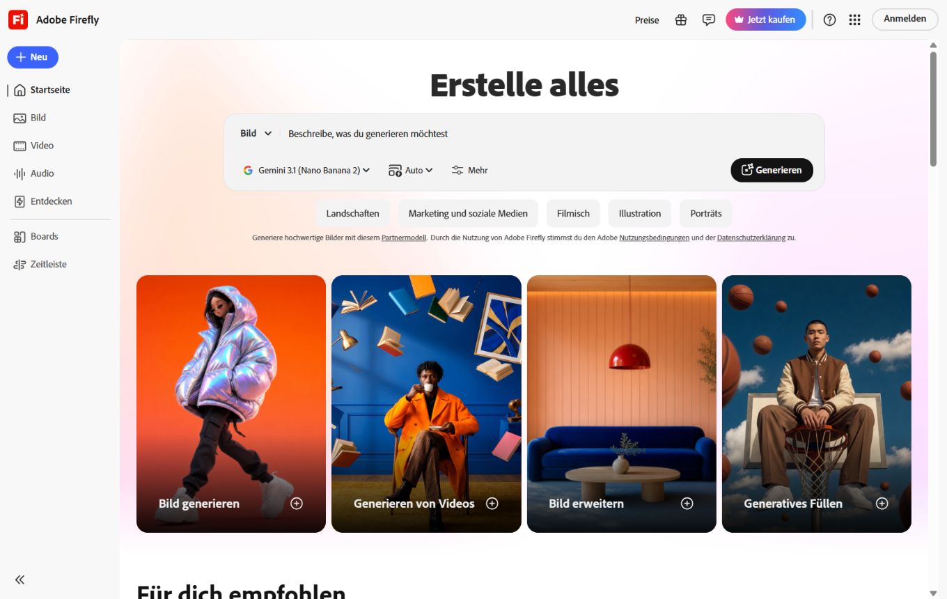 Screenshot von Adobe Firefly