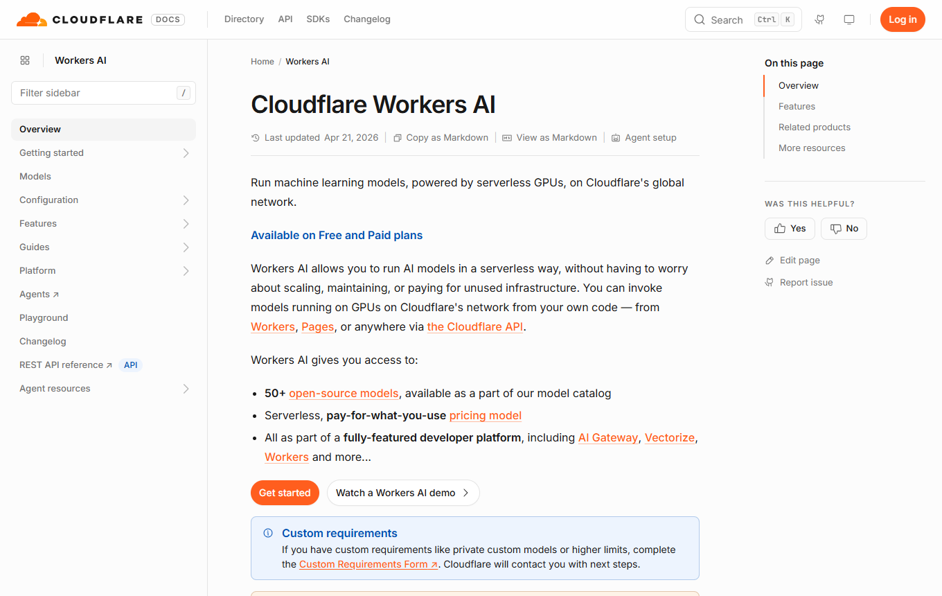 Screenshot der Benutzeroberfläche von Cloudflare Workers AI