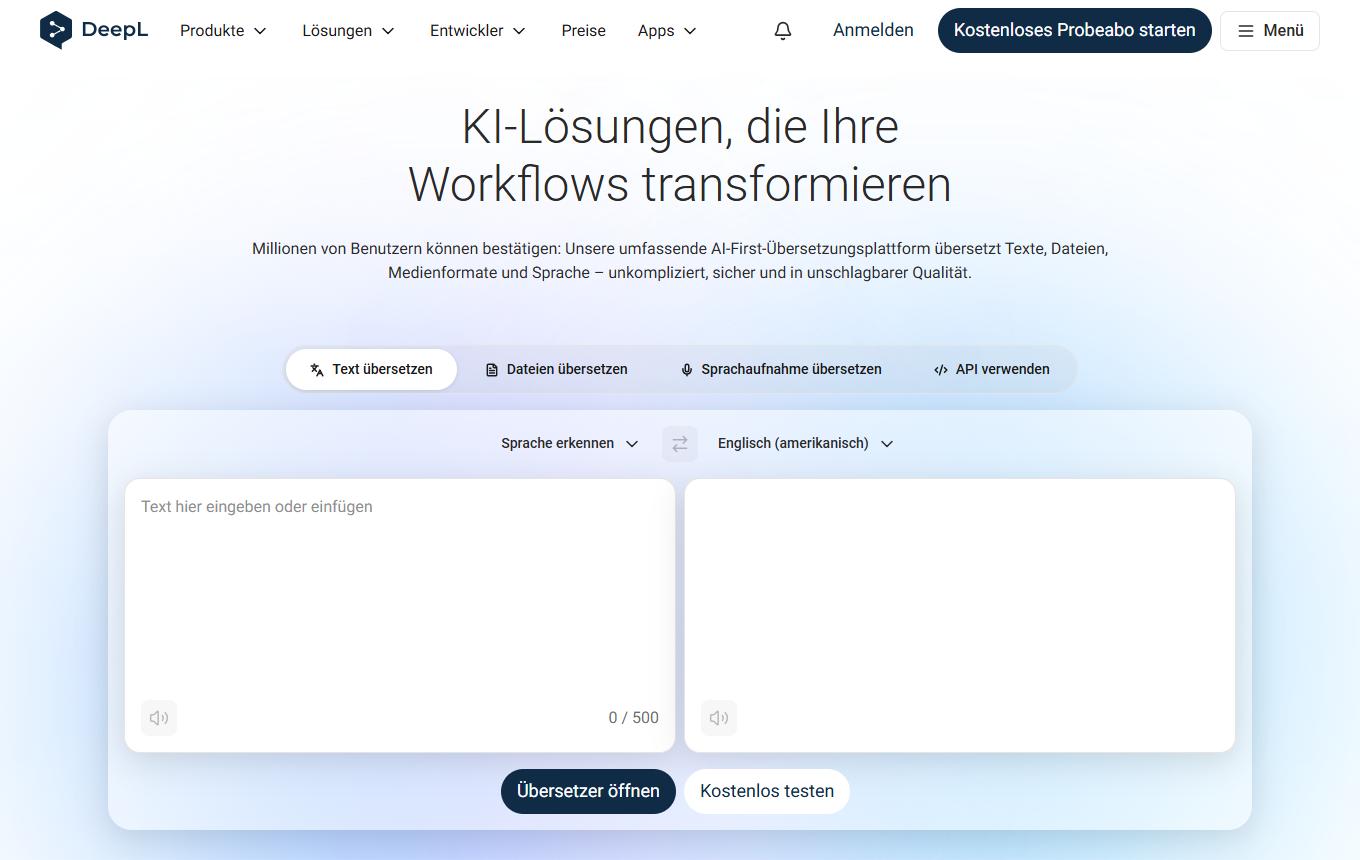 Screenshot von DeepL