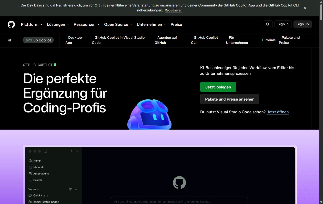 Screenshot von GitHub Copilot