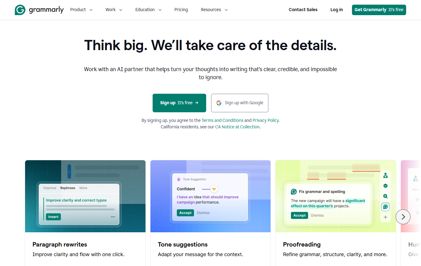Screenshot von Grammarly
