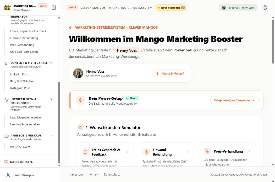 Screenshot von Mango Marketing Booster