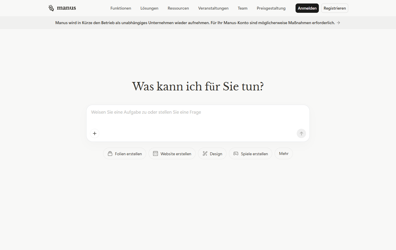 Screenshot von Manus