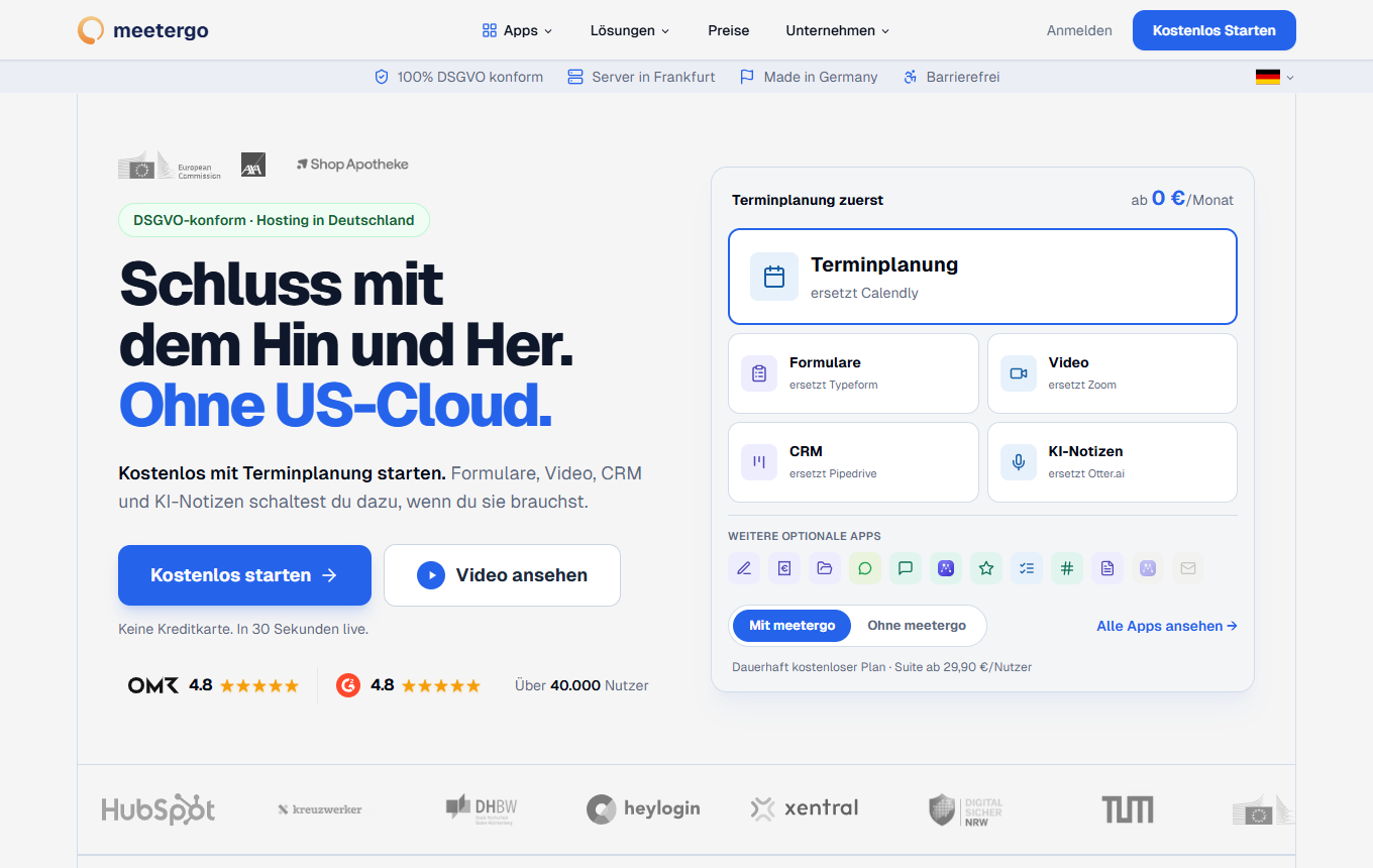 Screenshot von meetergo