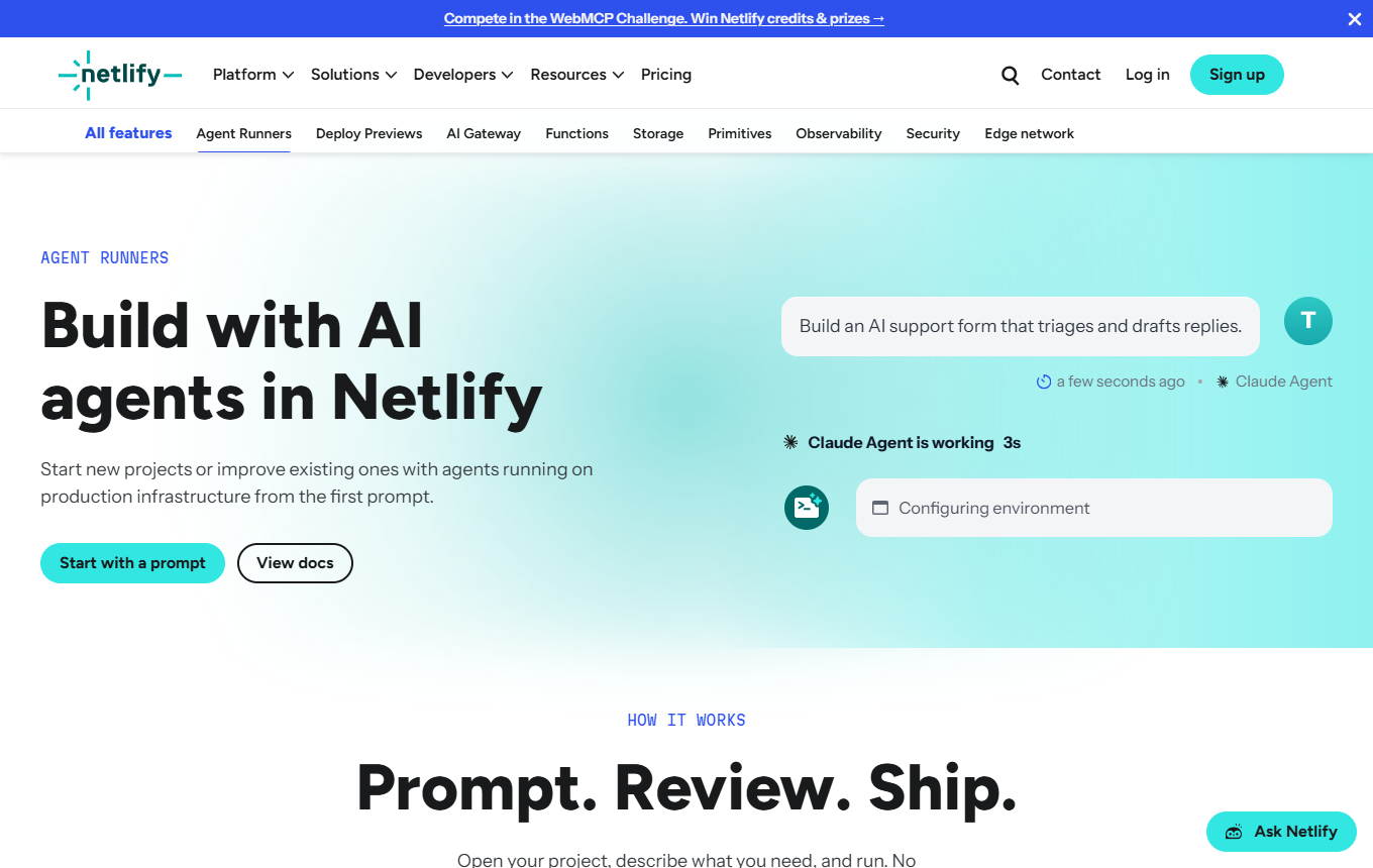 Screenshot der Benutzeroberfläche von Netlify Agent Runners