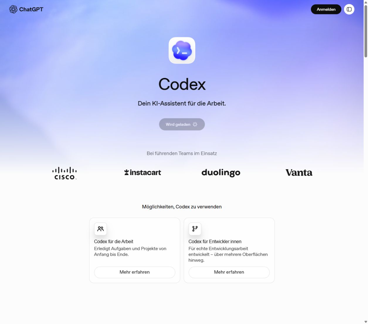 Screenshot von OpenAI Codex