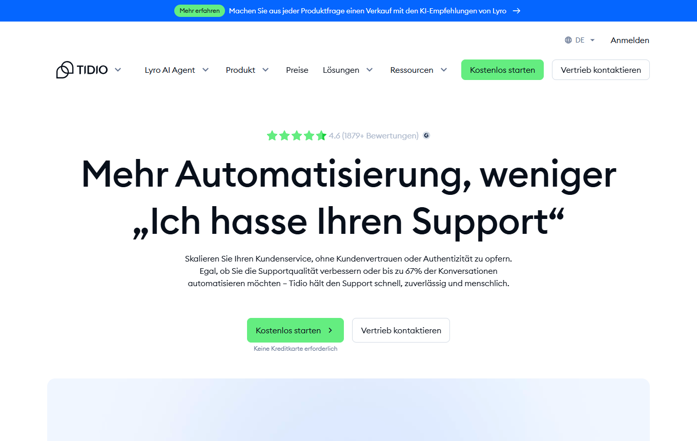 Screenshot von Tidio mit Lyro AI