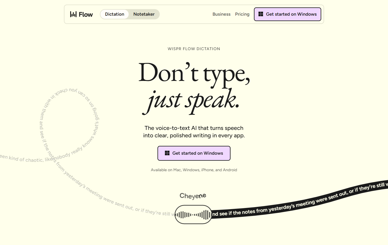 Screenshot von Wispr Flow
